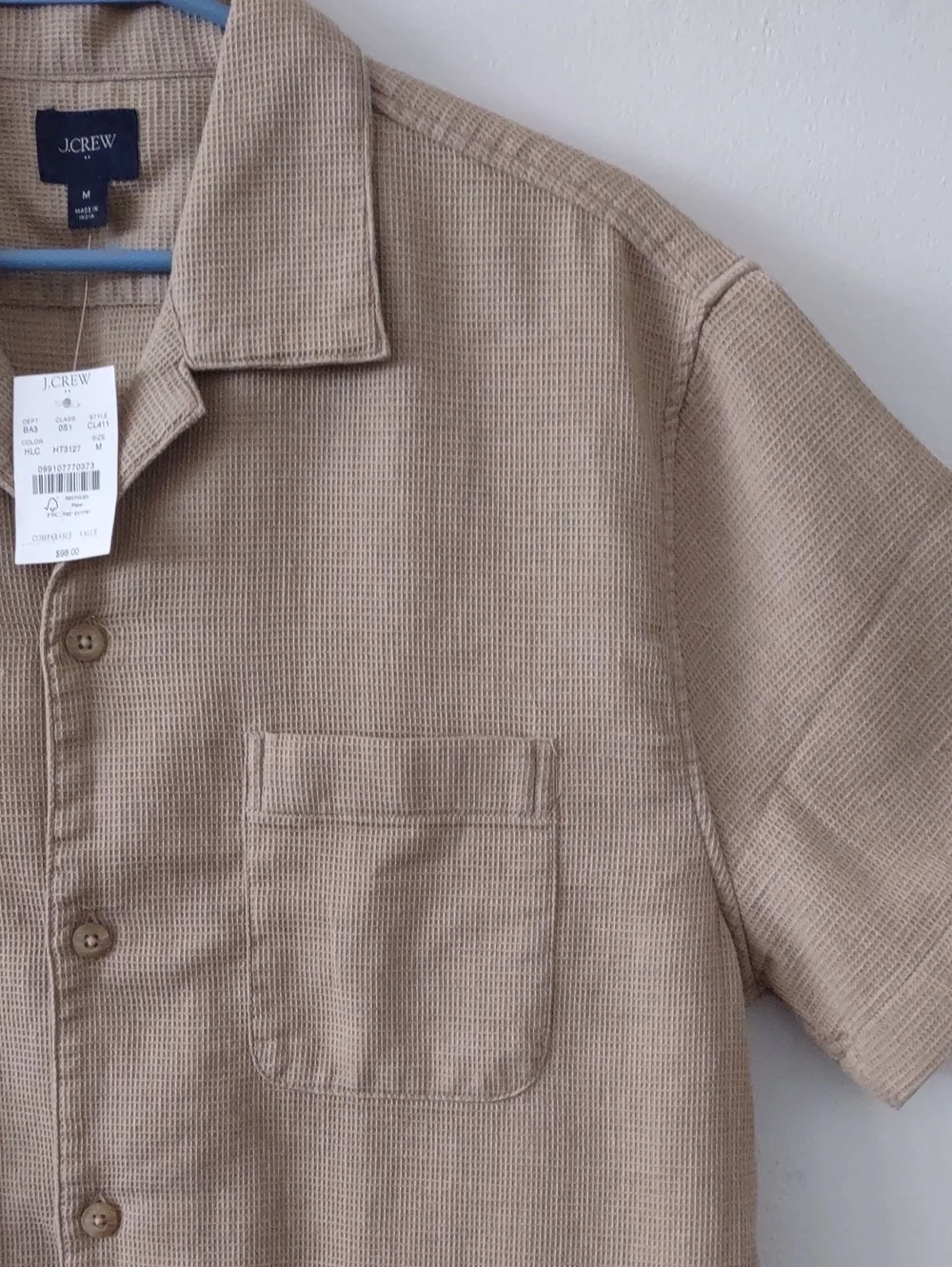 BRAND NEW J.CREW MEN'S SHORT SLEEVE WAFFLE DOBBY CAMP SHIRT